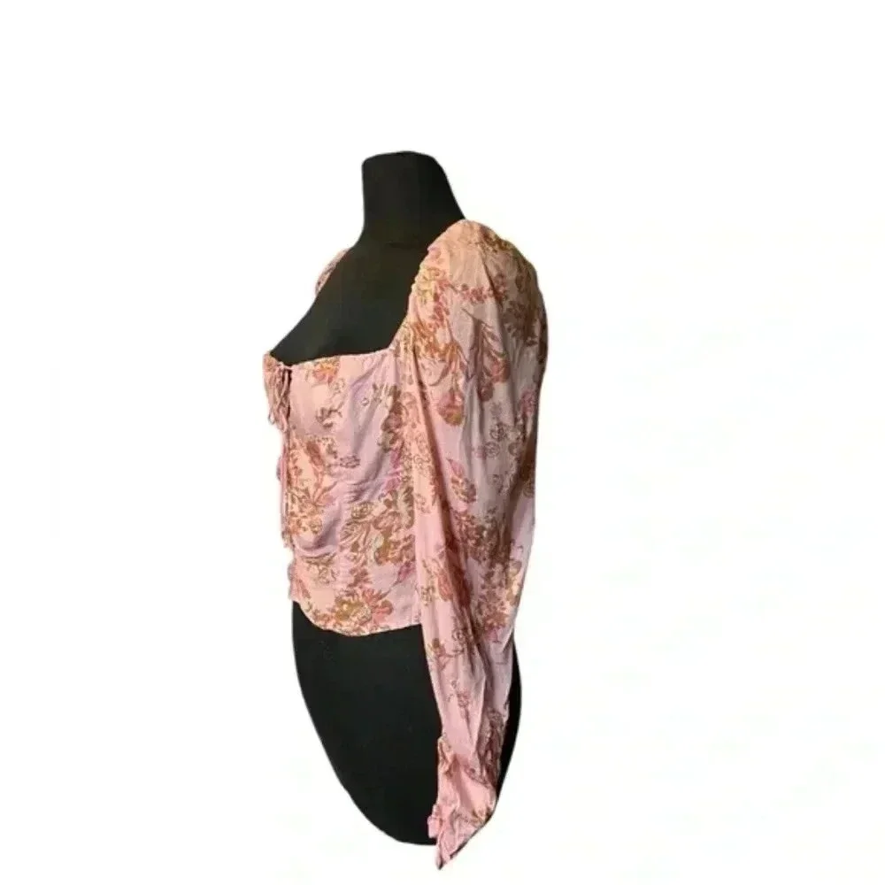 Free People Hilary Floral Crop top pink combo Size Medium